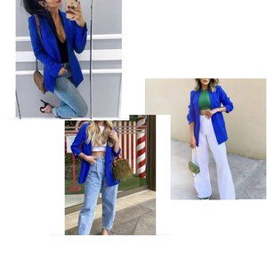 Vtg Sag Harbor Woman’s Blue Wool Blazer Coat Size 14 Single Button Lined